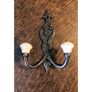 French Style Cast Iron Double Hook with Ceramic (Off White) Ball Tips - 2 Hole